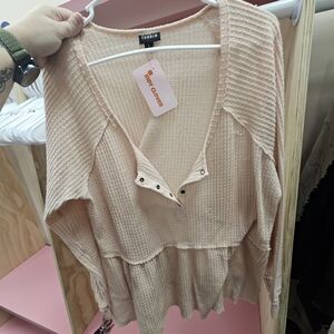 Light pink, waffle knit, baby doll, long sleeve